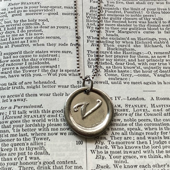 Jewelry - LETTER V Handmade Pewter & Stainless Necklace